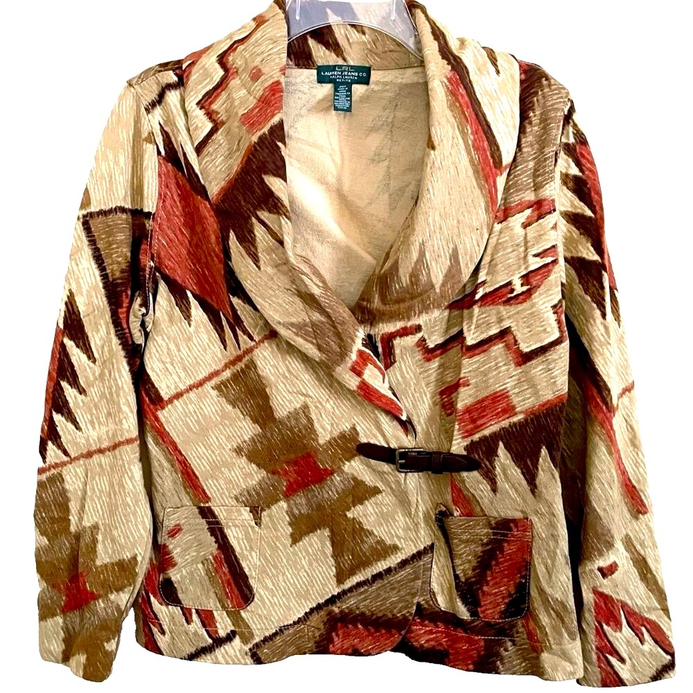 Ralph Lauren Southwestern-Inspired Cream, Brown, Rust Button-Front Cardigan